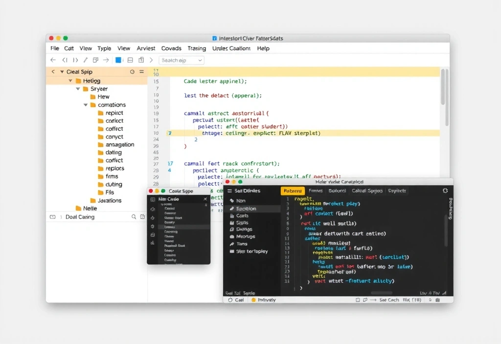 Code editor showing clean HTML, CSS and JavaScript with modern development tools