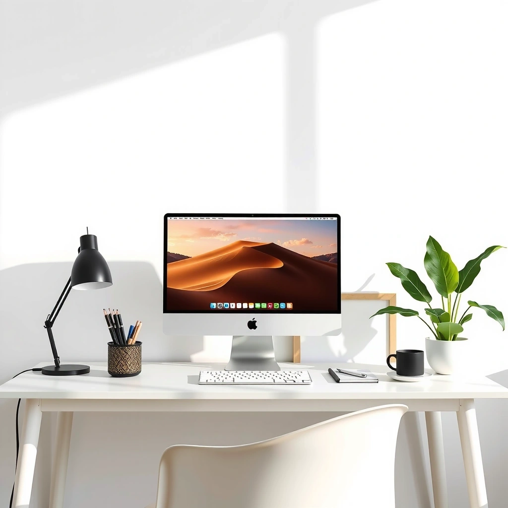 Clean minimalist web design workspace with modern computer setup